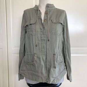 Cynthia Rowley Linen Button Utility Lightweight Jacket Shirt Green Women XS